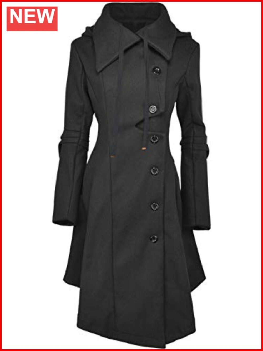 Women's Long Trench Pea Coat Thick Hooded Winter Jacket